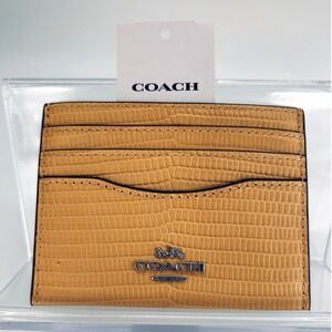 NWT COACH Lizard Embossed Leather Card Holder Slim ID Wallet Yellow MSRP $128